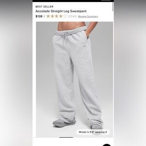 ALO Yoga Accolade straight leg Gray women’s Sweatpants S
